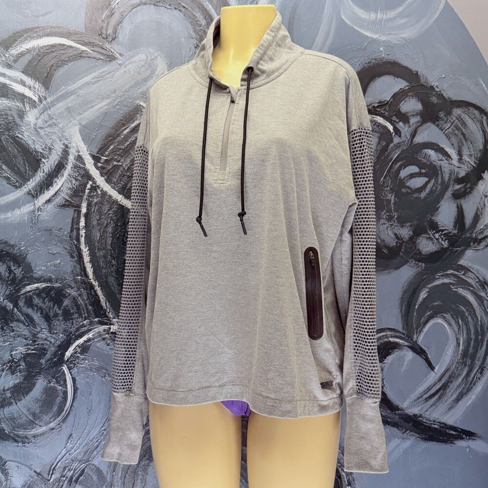 Nine West Active Quarter-Zip Pullover Top Drawstring Neck | Gray Women’s L